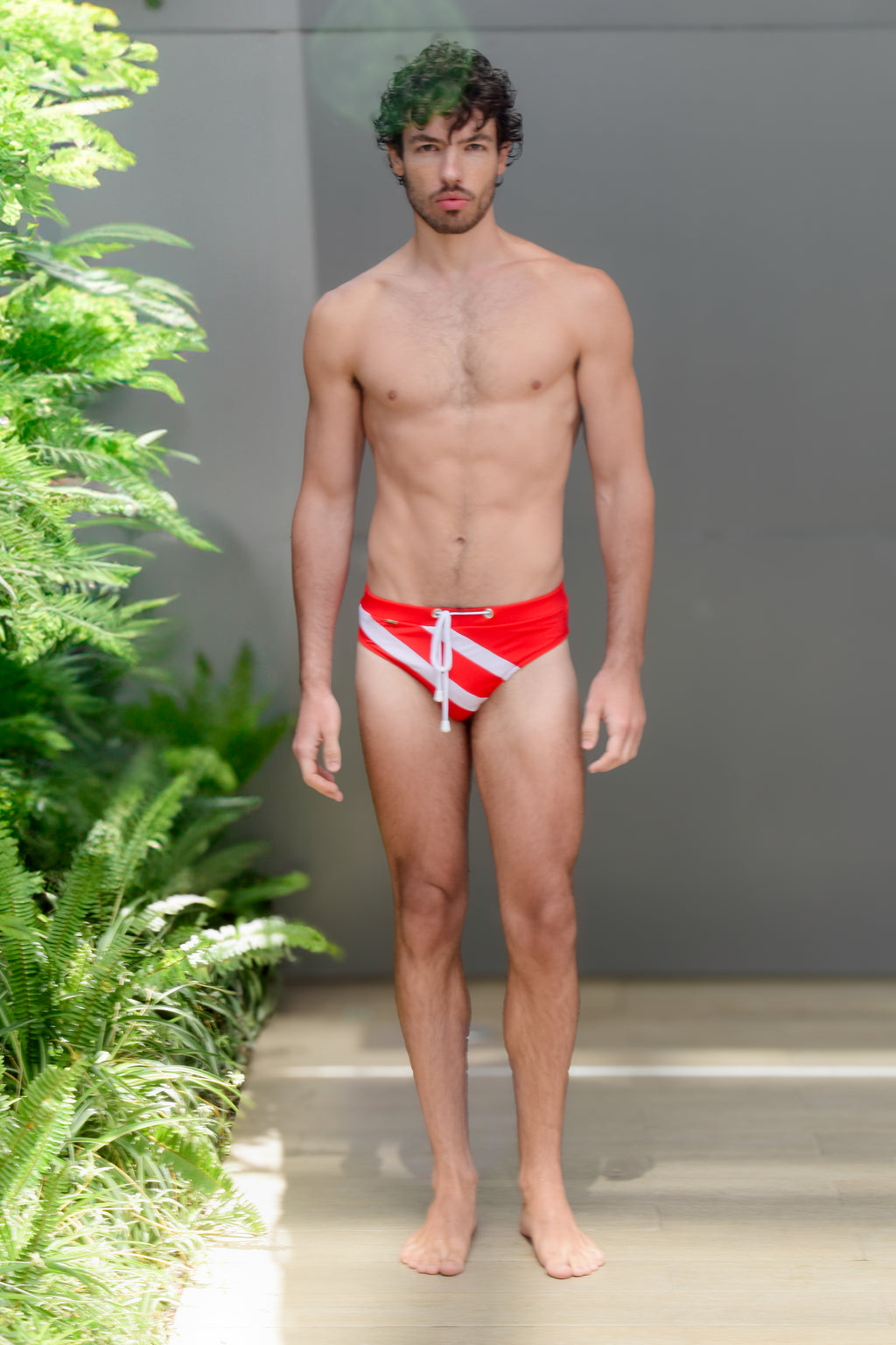 “La Guadalupana” Striped Swim trunk
